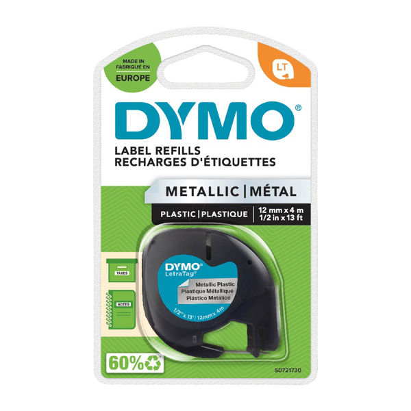 Picture of DYMO 91208 Black on Metallic Silver Tape - 12mm x 4m